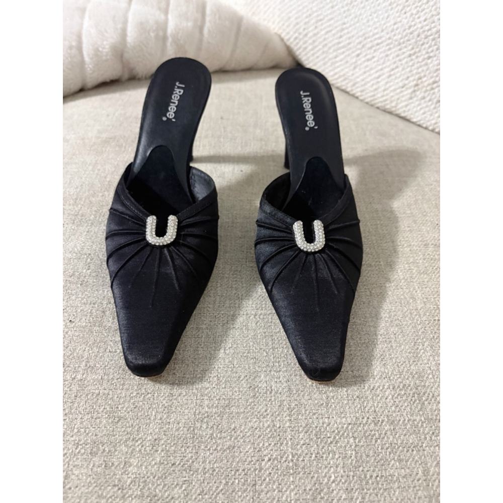J. Renee Vintage Satin & Leather Cocktail Mule Heels - Picture 7 of 7